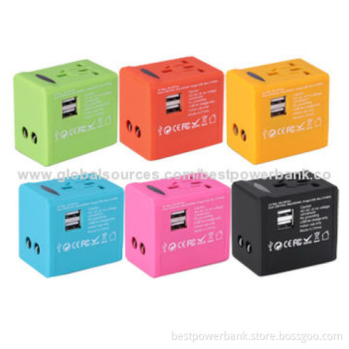Dual-USB 2.5A Emergency Travel Adapters, UK, US, AU, EU Multi-plug with CE, RoHS, FCC Marks